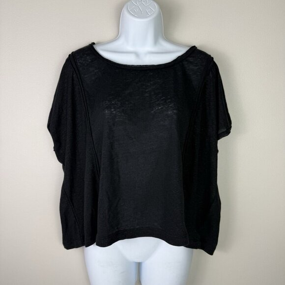 Max Studio Women's Black Linen Blend Short Sleeve Slouchy Oversized Top Size L - Picture 1 of 7